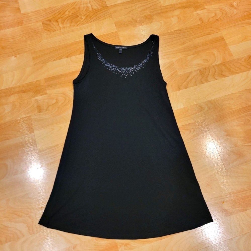 Eileen Fisher Stretch Silk Sequin Sleeveless Tunic Top Black Size XS